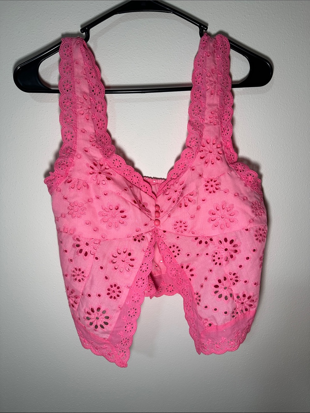 Pink Eyelet Lace Crop Tank Top
